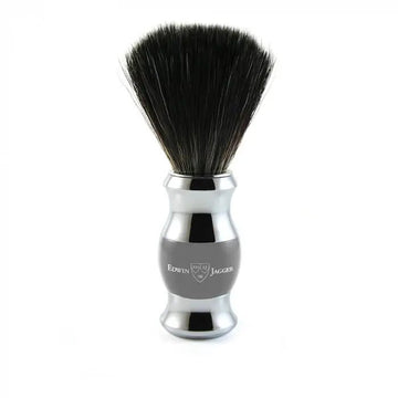 Grey & Chrome Shaving Brush (Black Synthetic) - RUTHERFORD & Co