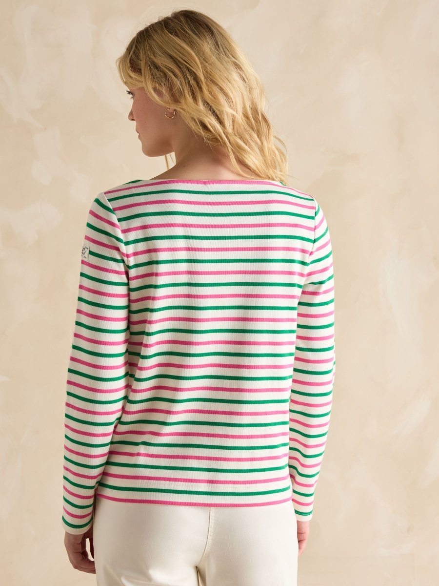 Harbour Pink & Green Striped Boat Neck Breton Top - RUTHERFORD & Co