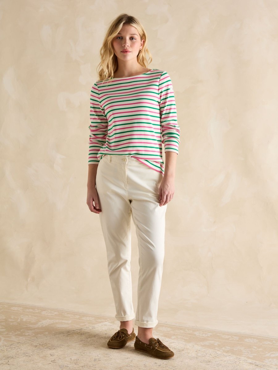 Harbour Pink & Green Striped Boat Neck Breton Top - RUTHERFORD & Co