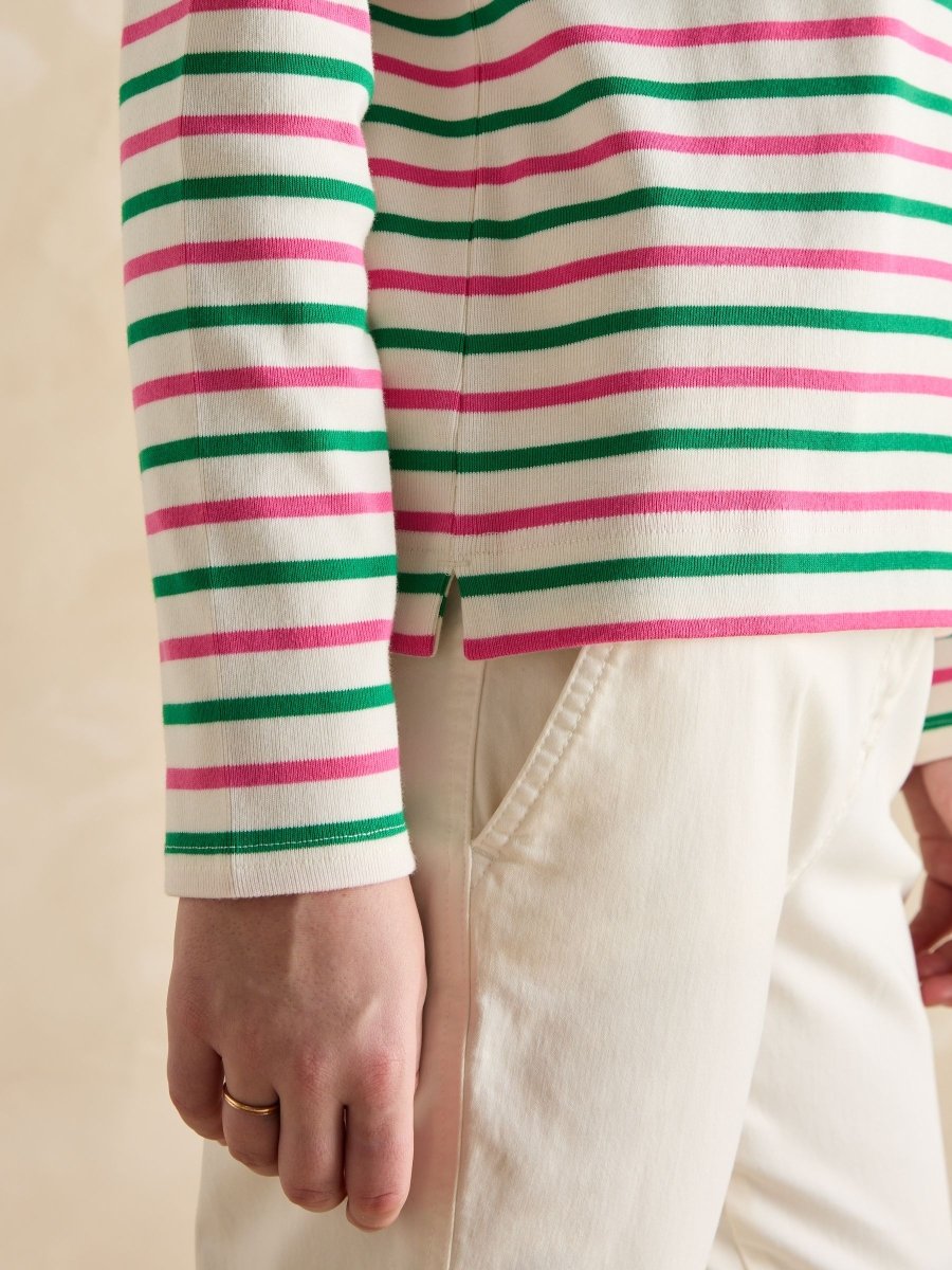 Harbour Pink & Green Striped Boat Neck Breton Top - RUTHERFORD & Co