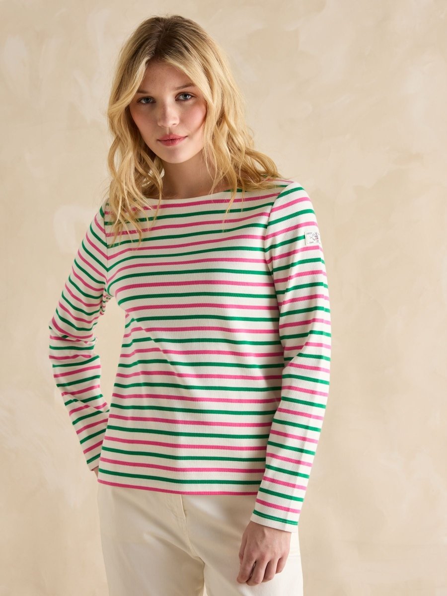 Harbour Pink & Green Striped Boat Neck Breton Top - RUTHERFORD & Co