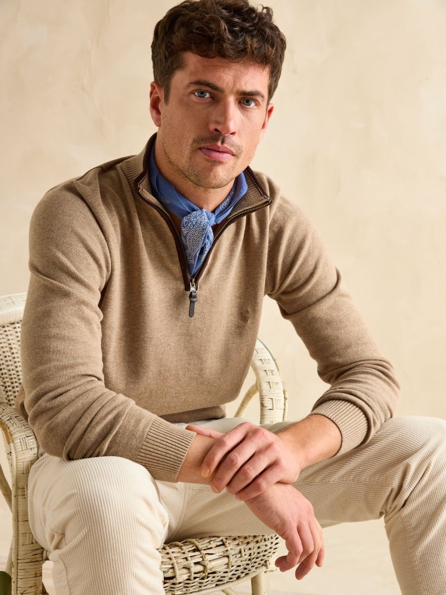 Hillside Oat Quarter Zip Knitted Jumper - RUTHERFORD & Co