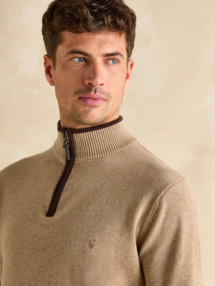 Hillside Oat Quarter Zip Knitted Jumper - RUTHERFORD & Co