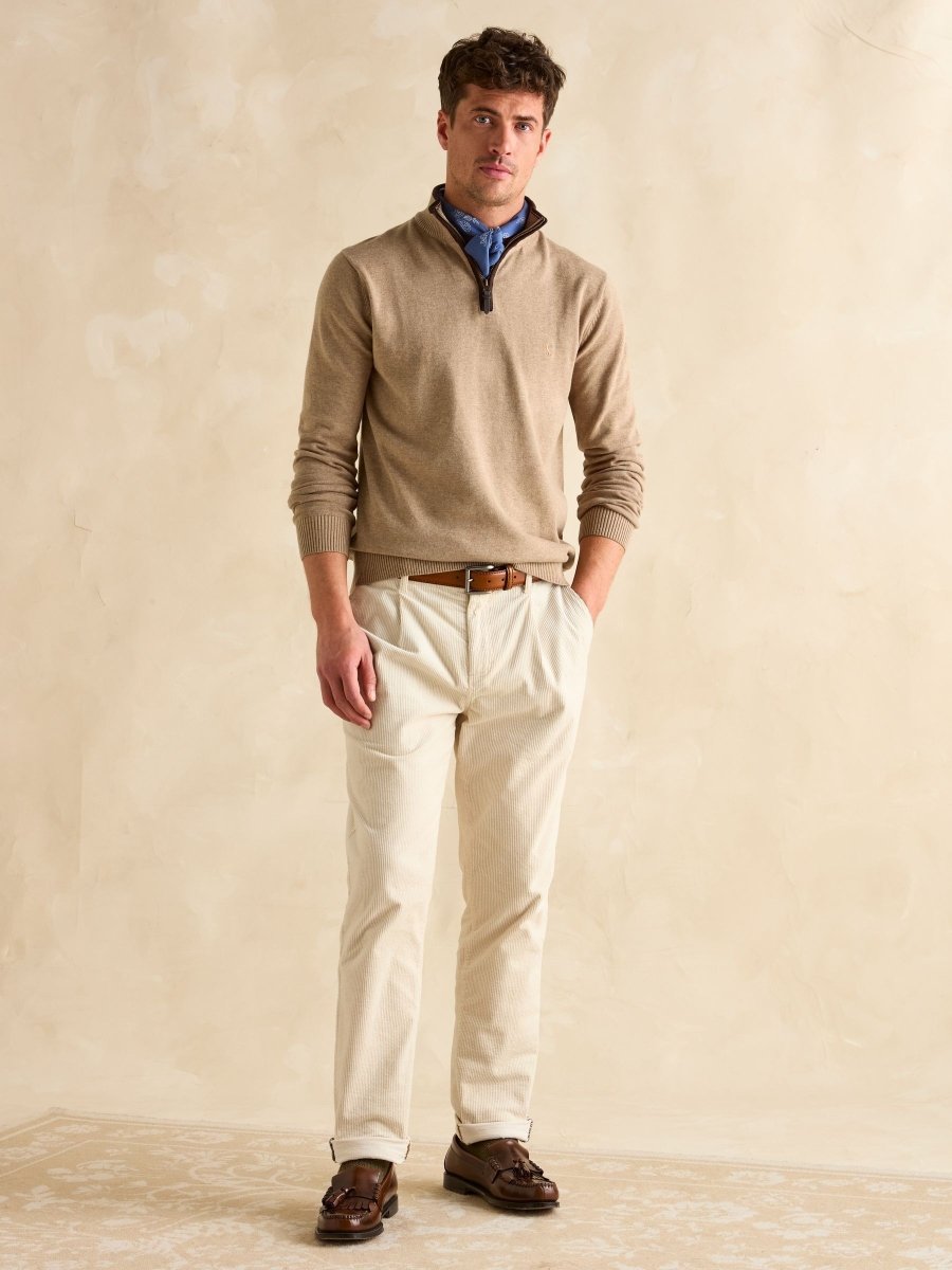 Hillside Oat Quarter Zip Knitted Jumper - RUTHERFORD & Co