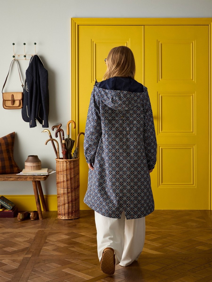 Holkham Navy Floral Waterproof Packable Raincoat With Hood - RUTHERFORD & Co