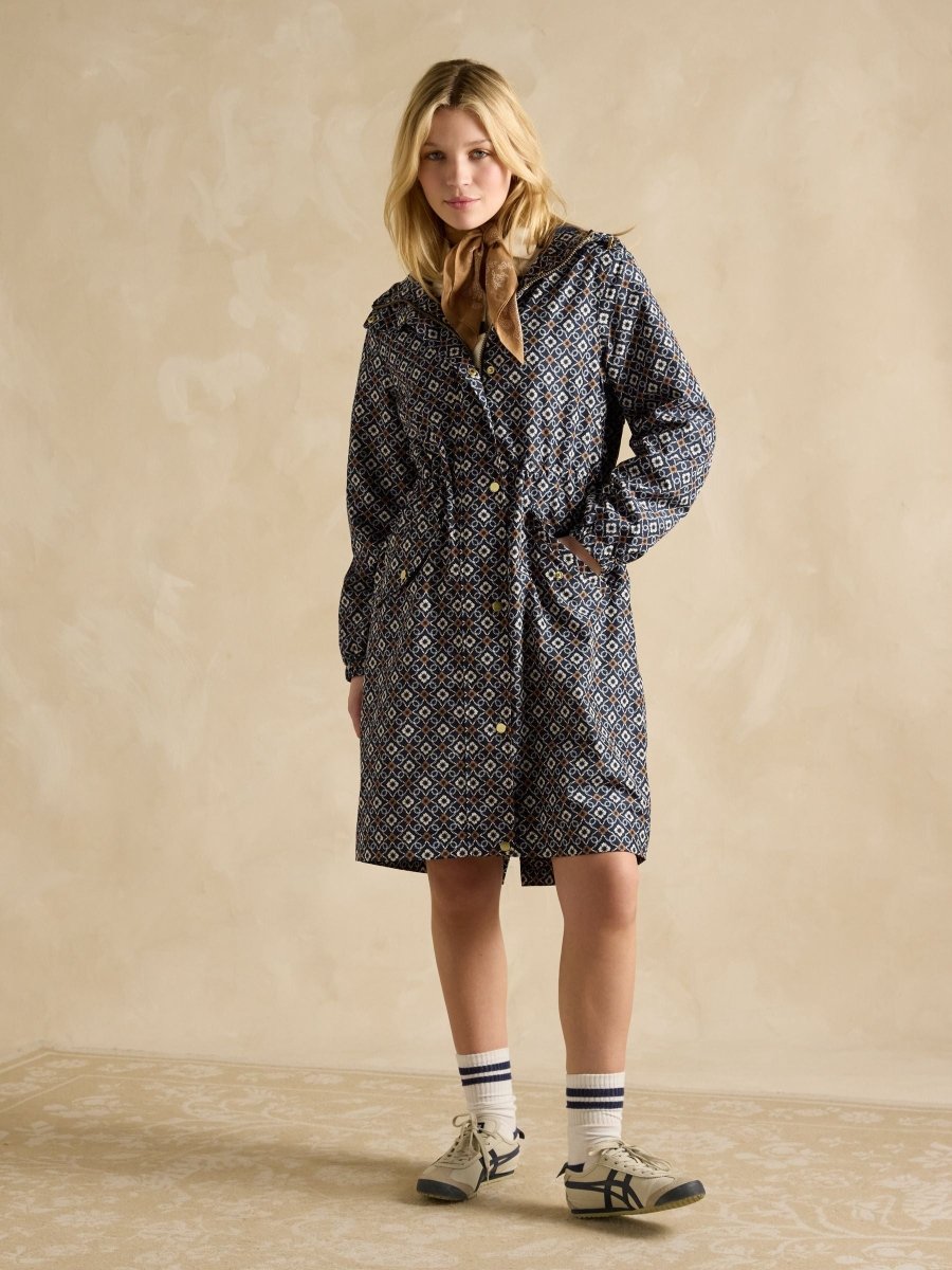 Holkham Navy Floral Waterproof Packable Raincoat With Hood - RUTHERFORD & Co