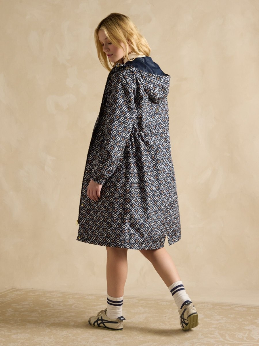 Holkham Navy Floral Waterproof Packable Raincoat With Hood - RUTHERFORD & Co