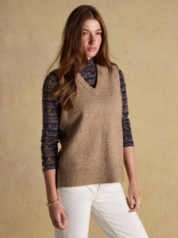Holly Tan Brown V - Neck Long Knitted Vest - RUTHERFORD & Co