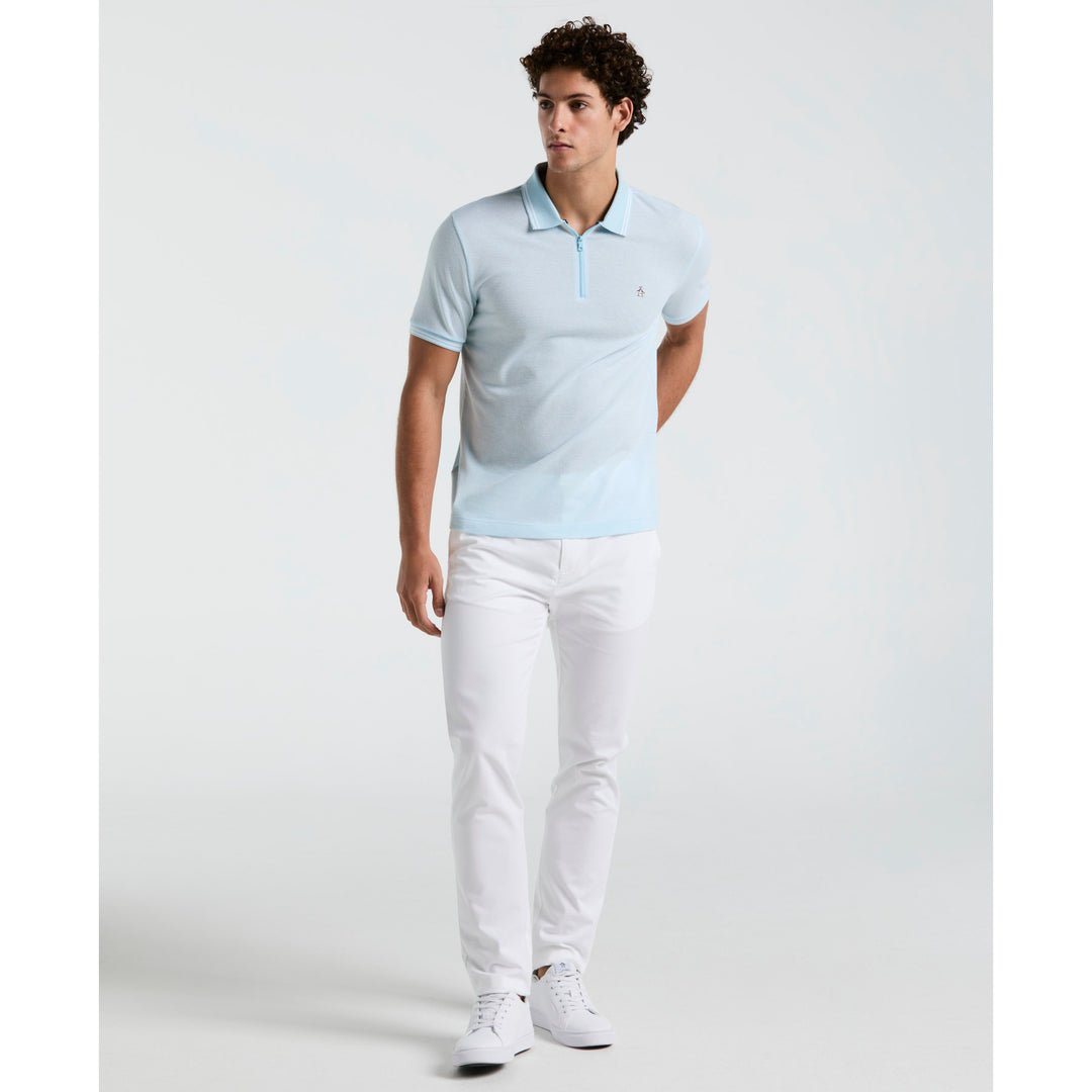 Jacquard Tipped 1/4 Zip Polo Shirt In Crystal Blue - RUTHERFORD & Co