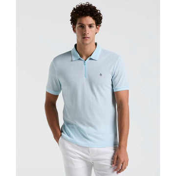 Jacquard Tipped 1/4 Zip Polo Shirt In Crystal Blue - RUTHERFORD & Co