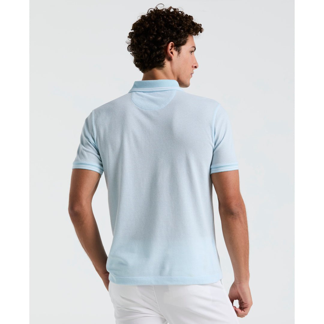 Jacquard Tipped 1/4 Zip Polo Shirt In Crystal Blue - RUTHERFORD & Co