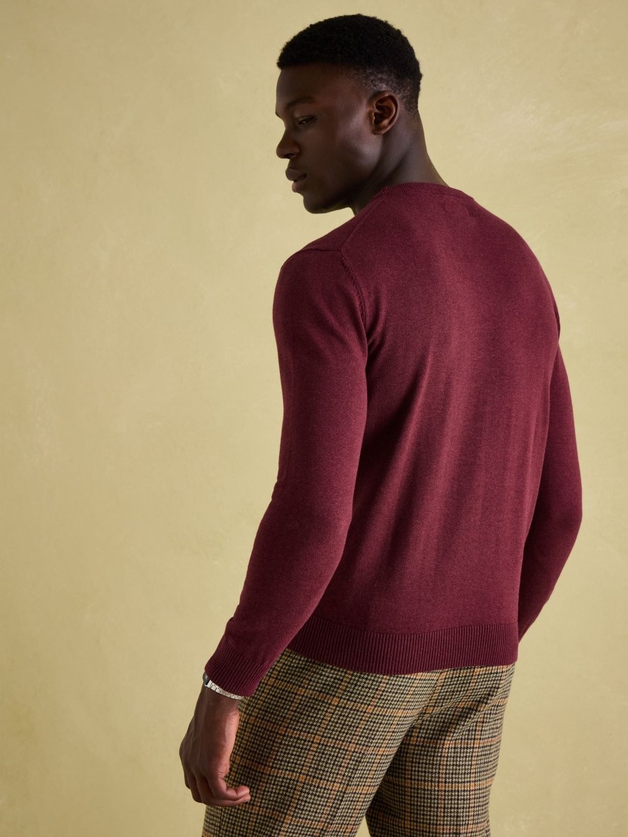 Jarvis Burgundy Red Crew Neck Knitted Jumper - RUTHERFORD & Co