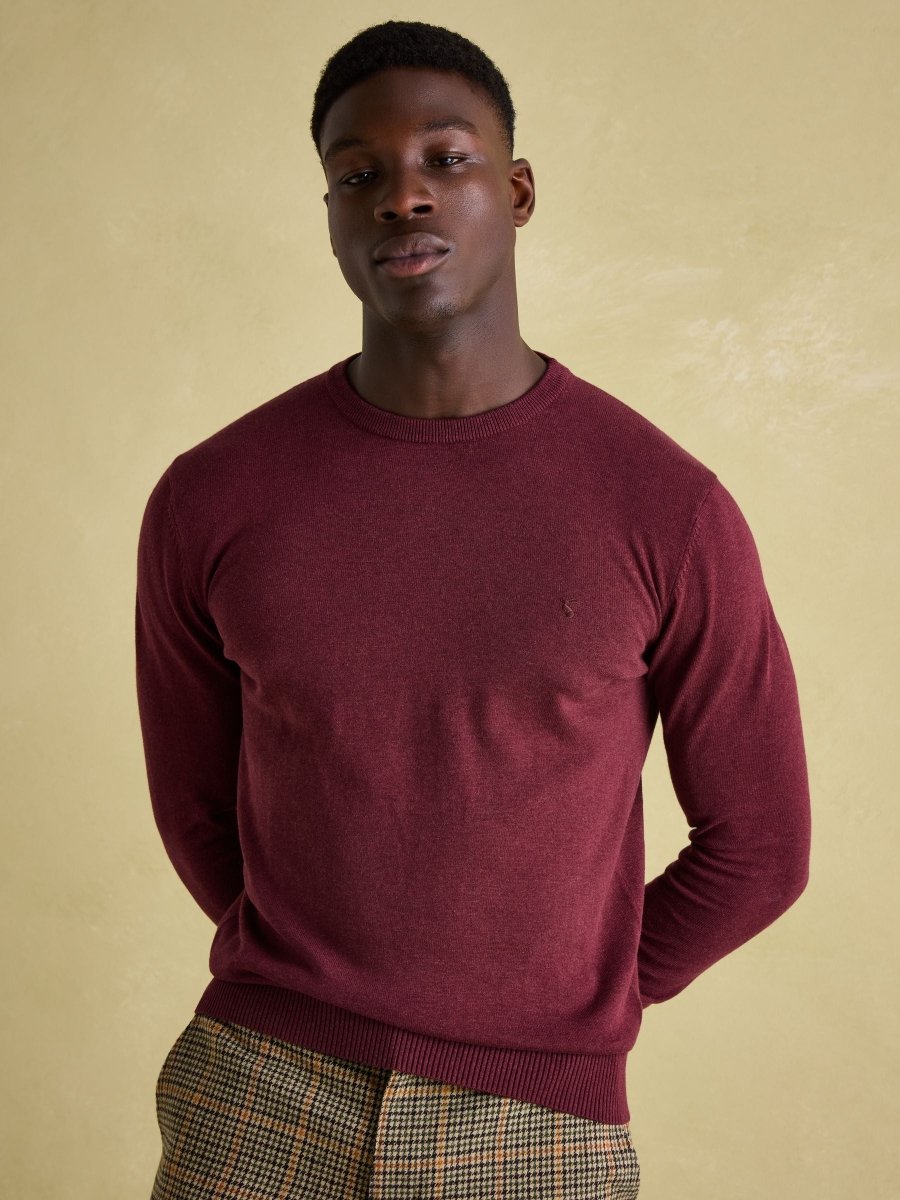 Jarvis Burgundy Red Crew Neck Knitted Jumper - RUTHERFORD & Co