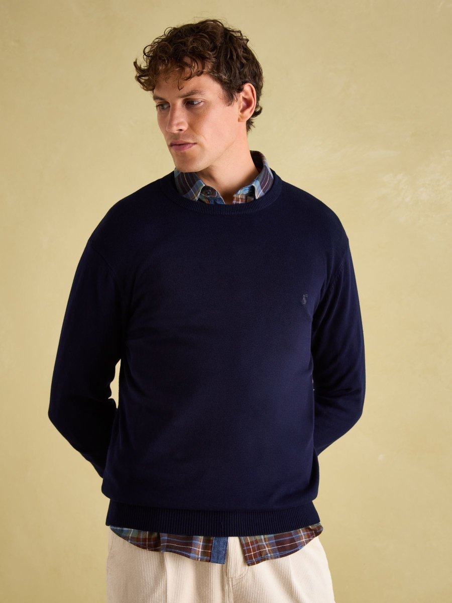 Jarvis Navy Crew Neck Knitted Jumper - RUTHERFORD & Co