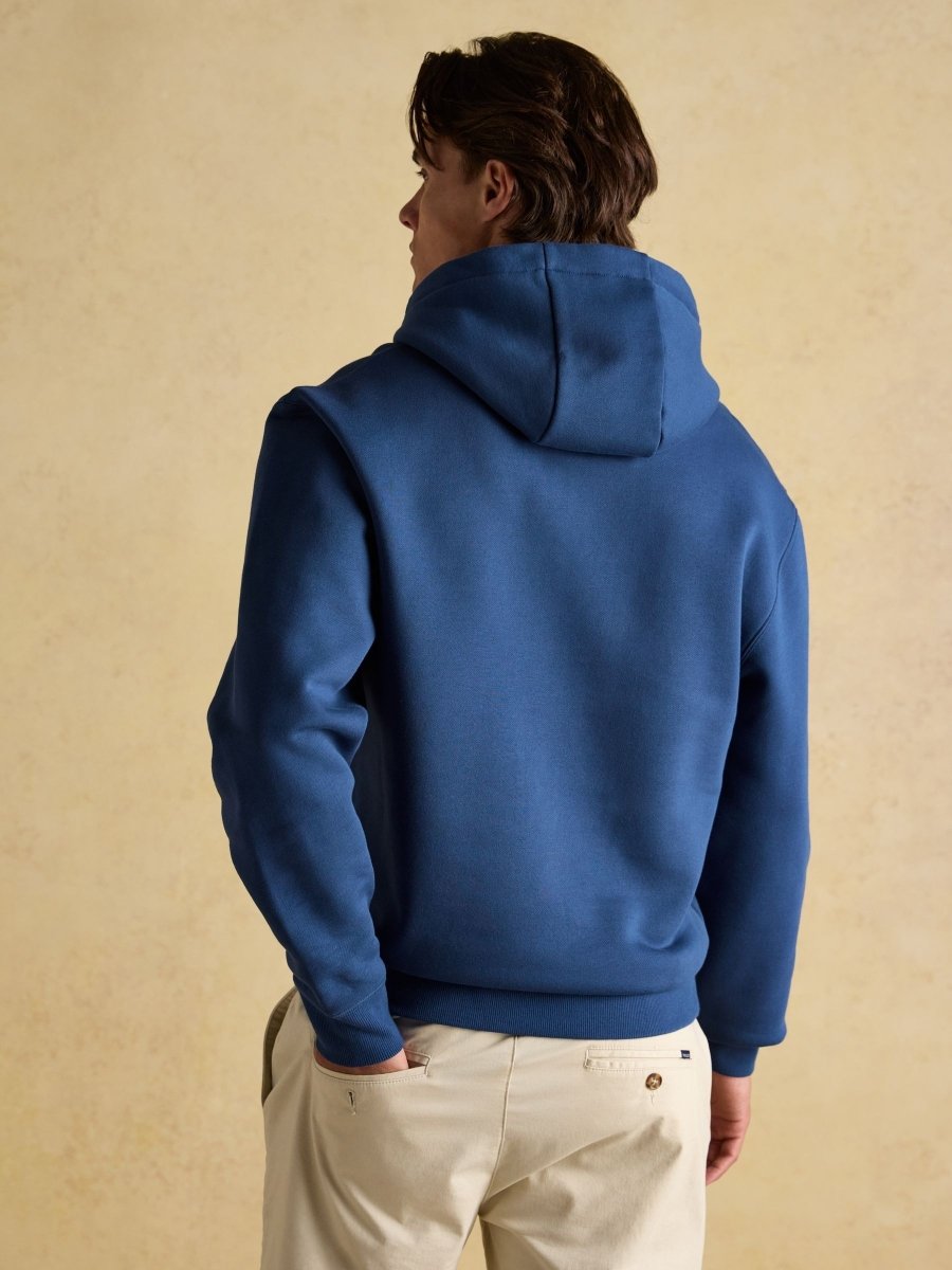 Jenkins Blue Brushed Cotton Jersey Hoodie - RUTHERFORD & Co