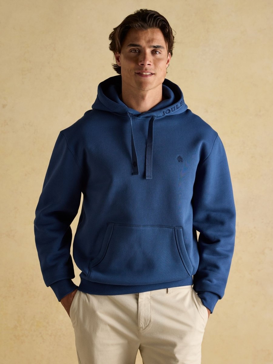Jenkins Blue Brushed Cotton Jersey Hoodie - RUTHERFORD & Co