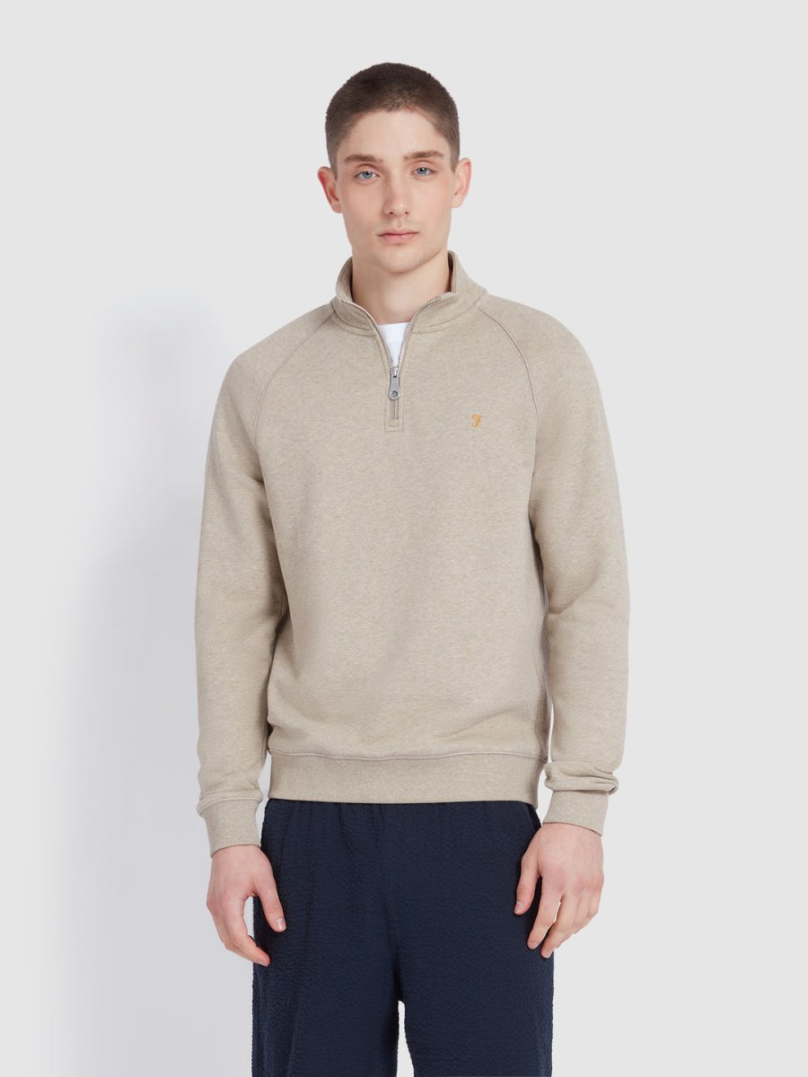 Jim Organic Cotton Quarter Zip Sweatshirt In Hazelnut Marl - RUTHERFORD & Co