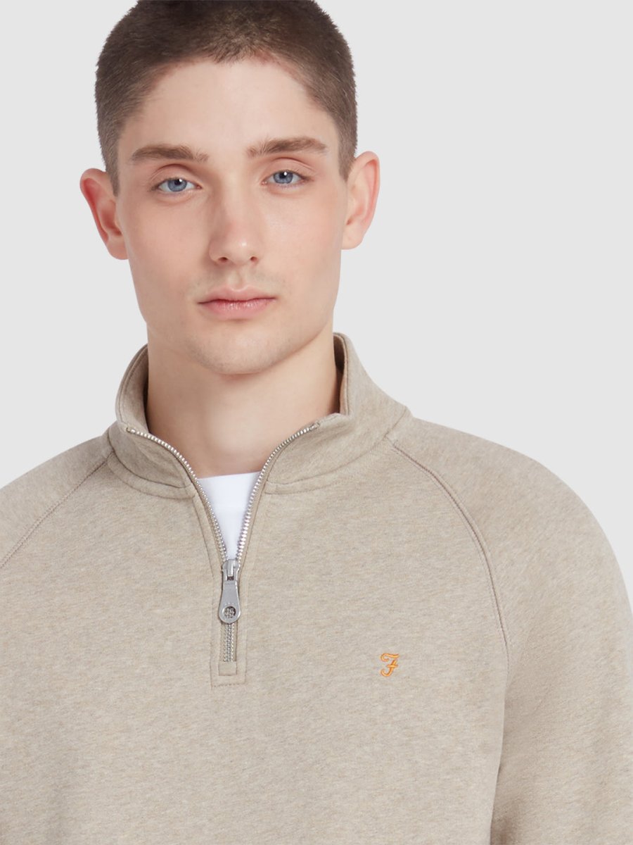 Jim Organic Cotton Quarter Zip Sweatshirt In Hazelnut Marl - RUTHERFORD & Co