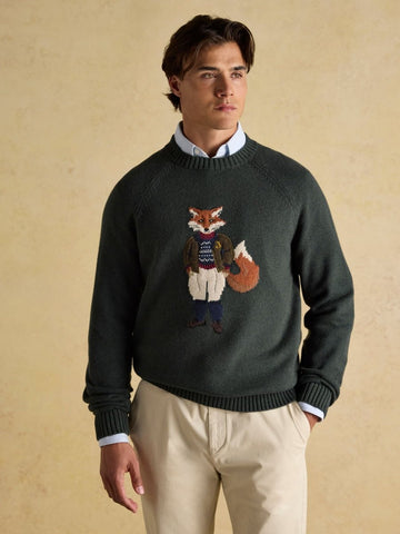 Jonty Green Intarsia Crew Knit Jumper - RUTHERFORD & Co
