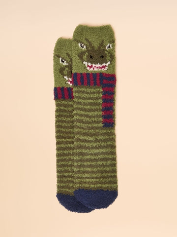 Kids Fluffy Green Character Socks - RUTHERFORD & Co