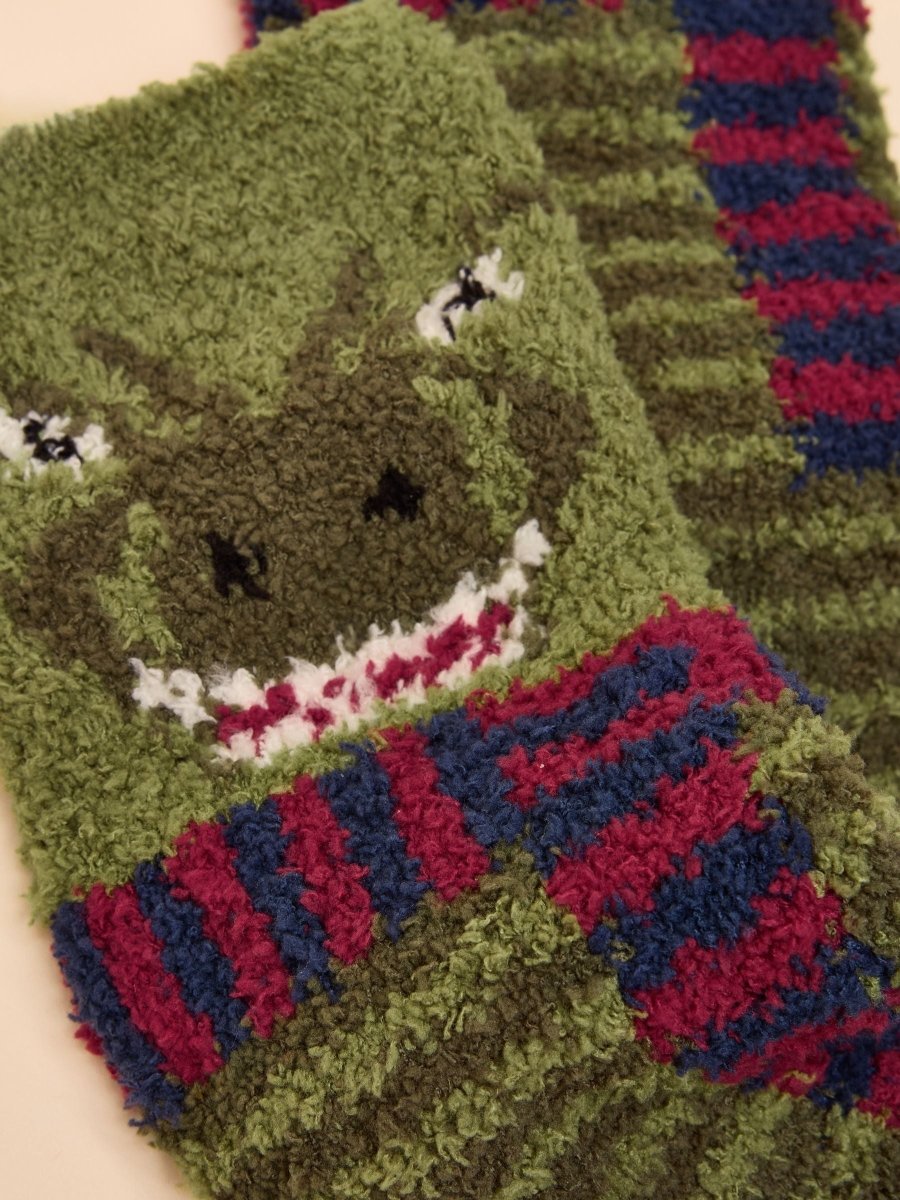 Kids Fluffy Green Character Socks - RUTHERFORD & Co