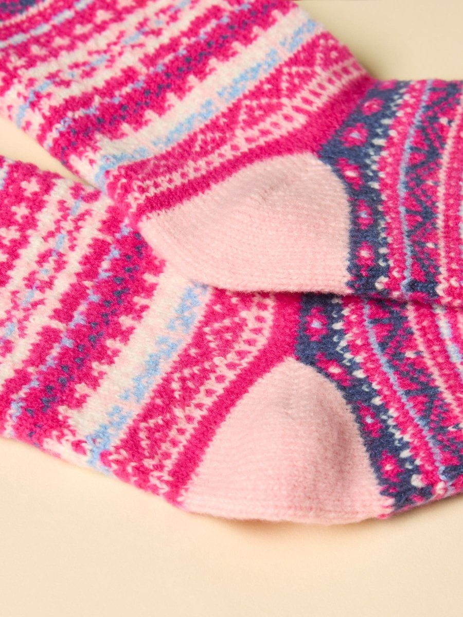 Kids' Wader Pink Fair Isle Welly Socks - RUTHERFORD & Co