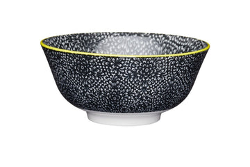 KitchenCraft Black and White Floral Ceramic Bowl, 16cm - RUTHERFORD & Co