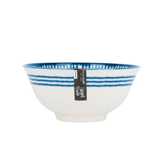 KitchenCraft Blue and White Greek - Style Ceramic Bowl, 16cm - RUTHERFORD & Co