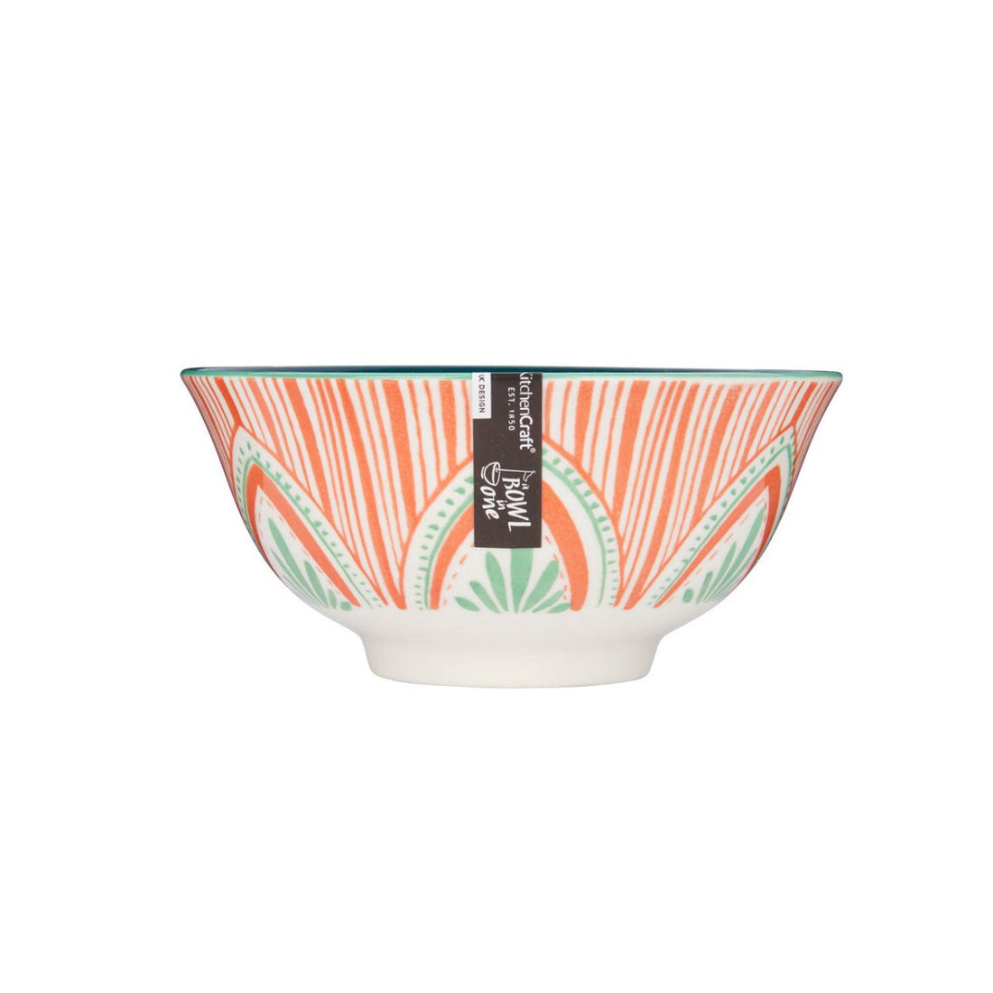 KitchenCraft Colourful Folk Pattern Ceramic Bowl, 16cm - RUTHERFORD & Co