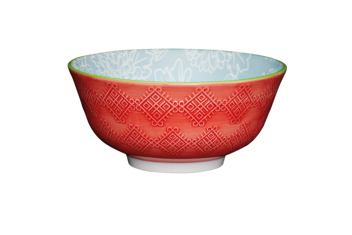 KitchenCraft Leaf Print and Terracotta Look Ceramic Bowl, 16cm - RUTHERFORD & Co