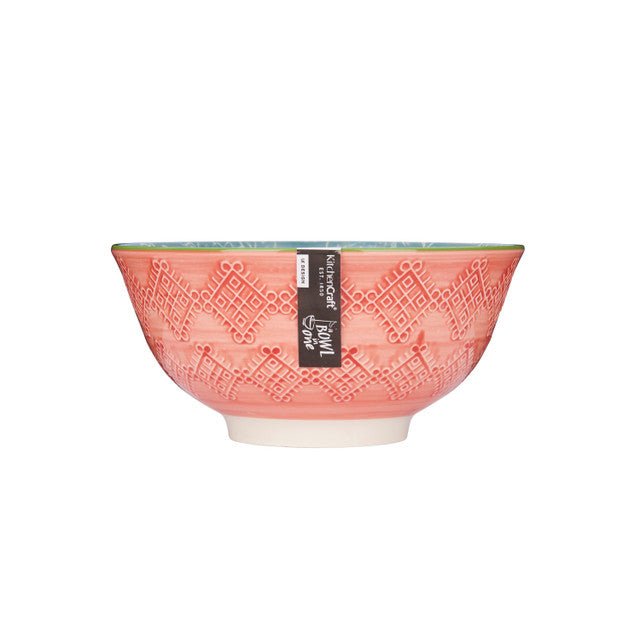 KitchenCraft Leaf Print and Terracotta Look Ceramic Bowl, 16cm - RUTHERFORD & Co