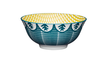 KitchenCraft Leafy Green Print Ceramic Bowl, 16cm - RUTHERFORD & Co