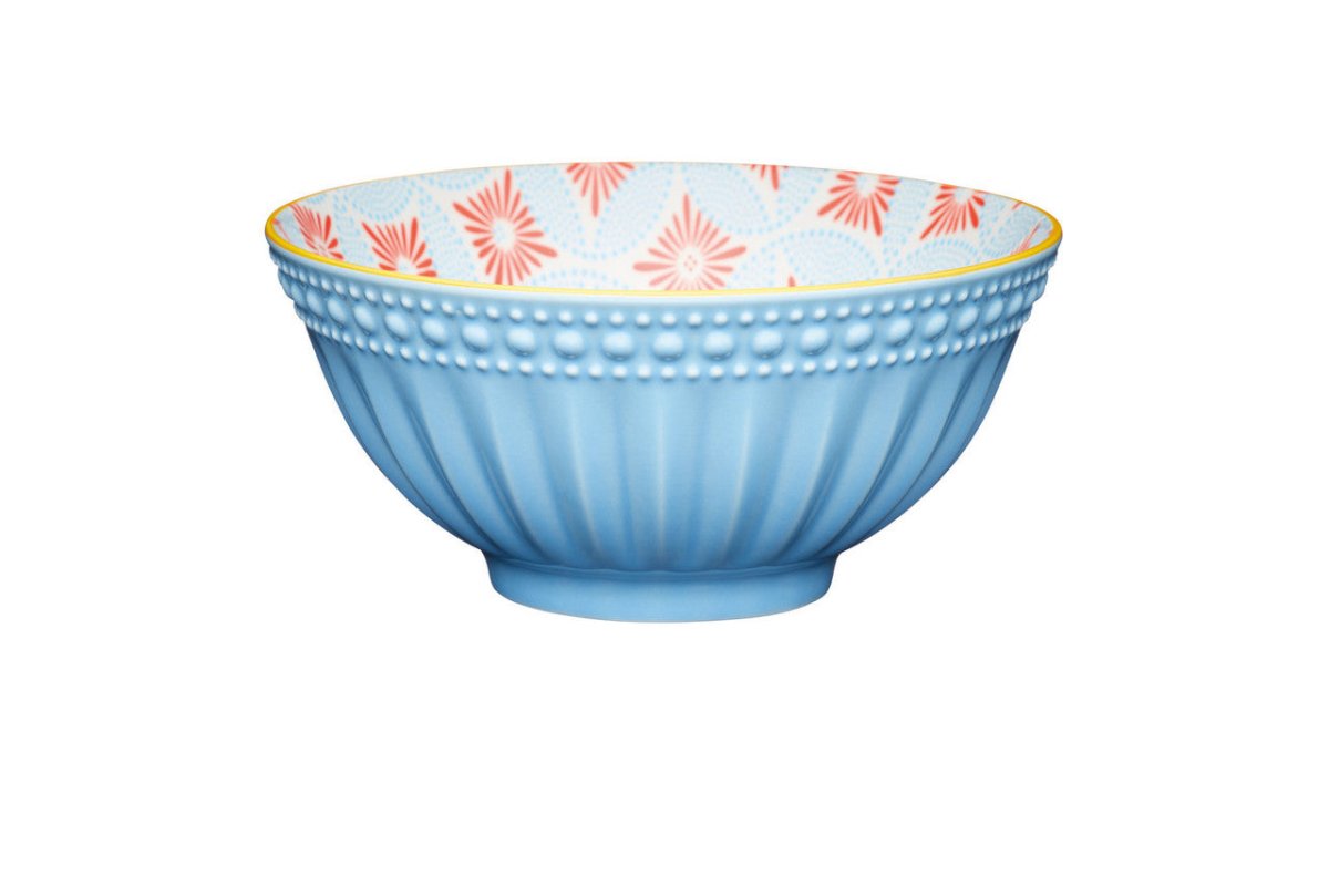KitchenCraft Pale Blue Detailed Ceramic Bowl, 16cm - RUTHERFORD & Co