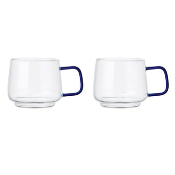 La Cafetière Glass Mug With Blue Glass Handle, Set of 2, 275ml - RUTHERFORD & Co