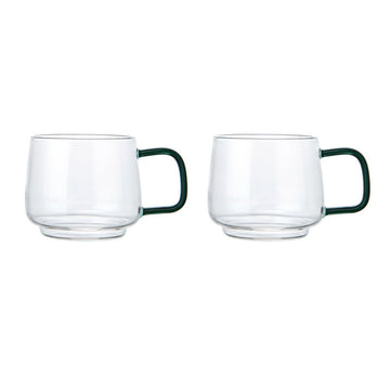 La Cafetière Glass Mug With Green Glass Handle, Set of 2, 275ML - RUTHERFORD & Co