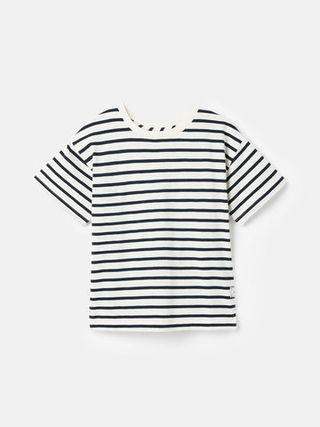 Laundered Stripe Cream & Navy Short Sleeve Stripe T-Shirt - RUTHERFORD & Co
