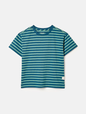 Laundered Stripe Teal/Navy Short Sleeve Stripe T-Shirt - RUTHERFORD & Co