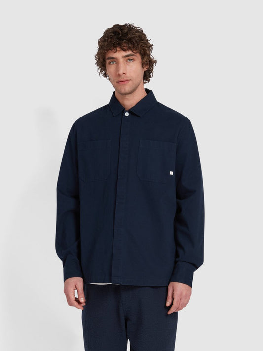 Leon Overshirt In True Navy - RUTHERFORD & Co
