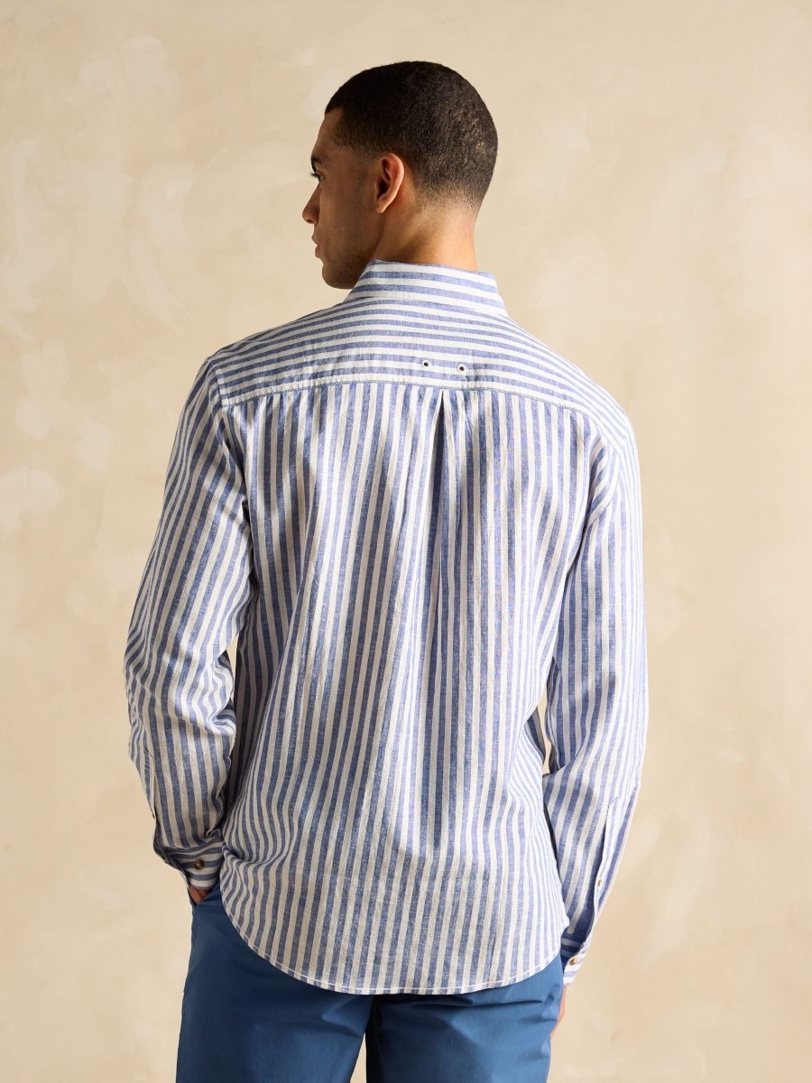 Linen Blend Light Blue Long Sleeve Shirt - RUTHERFORD & Co