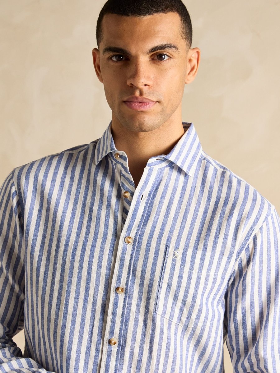 Linen Blend Light Blue Long Sleeve Shirt - RUTHERFORD & Co