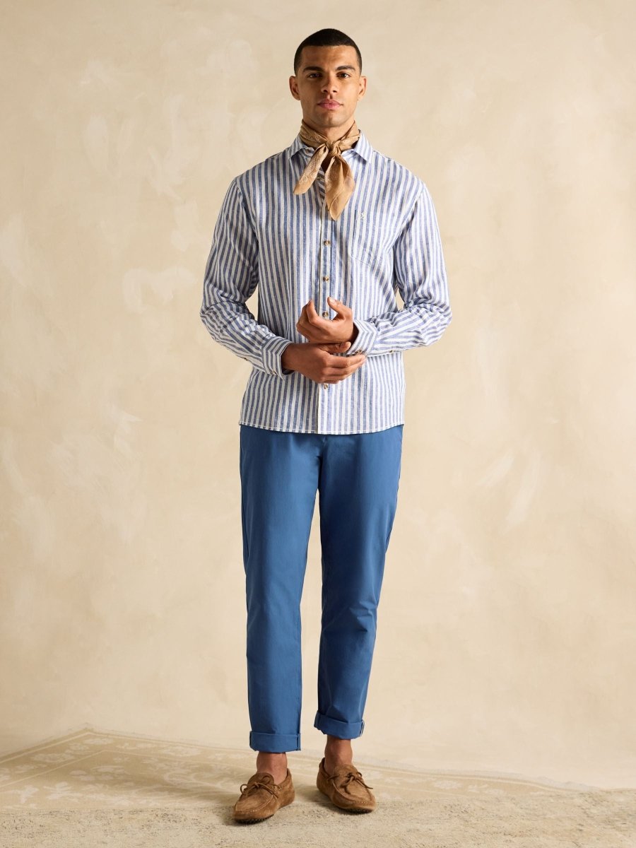 Linen Blend Light Blue Long Sleeve Shirt - RUTHERFORD & Co