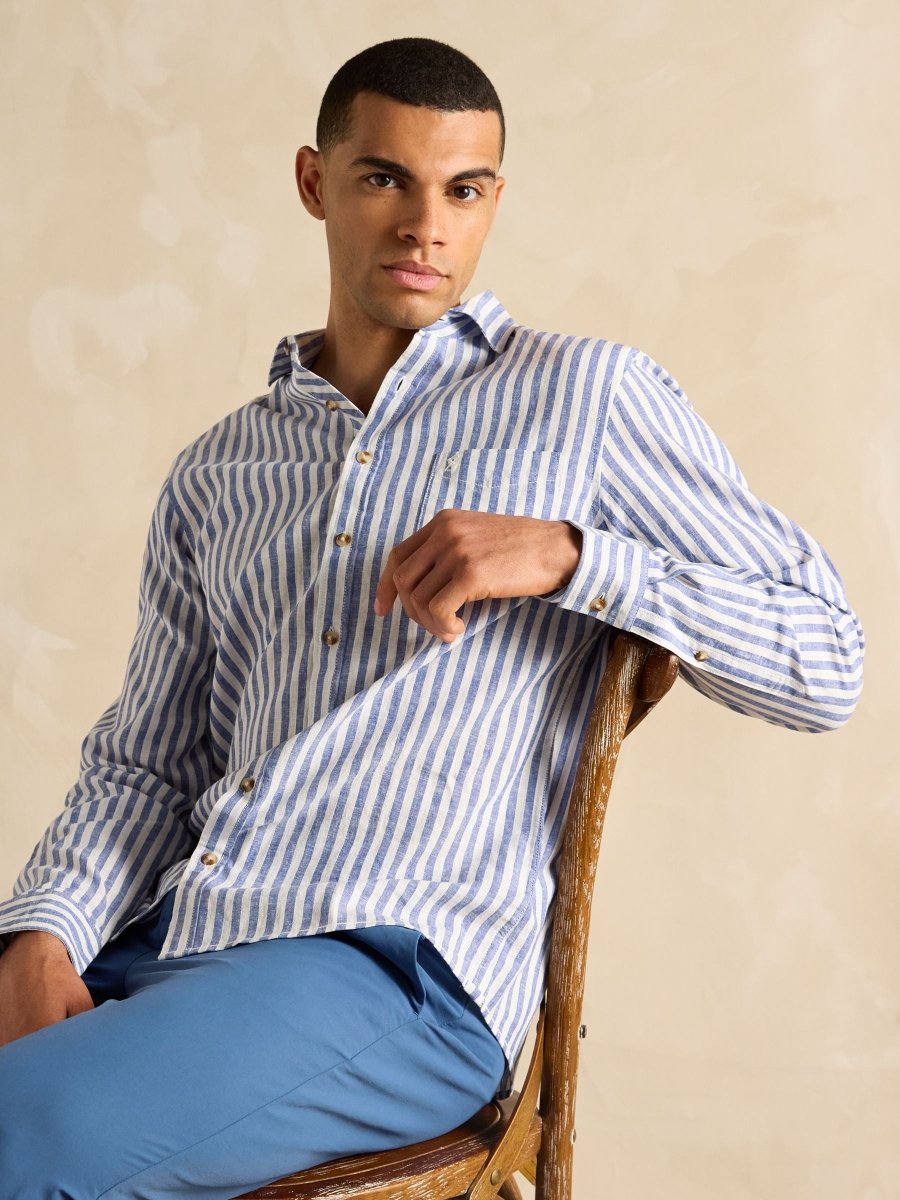 Linen Blend Light Blue Long Sleeve Shirt - RUTHERFORD & Co