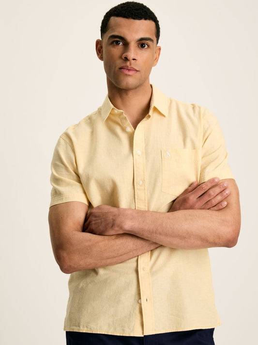 Linen Blend Yellow Plain Short Sleeve Shirt - RUTHERFORD & Co