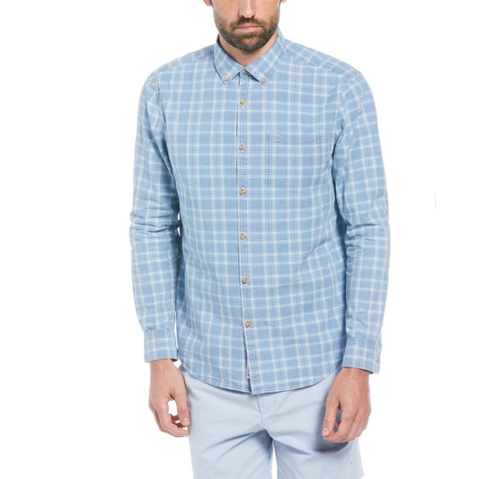Long Sleeve Cotton Indigo Plaid - RUTHERFORD & Co