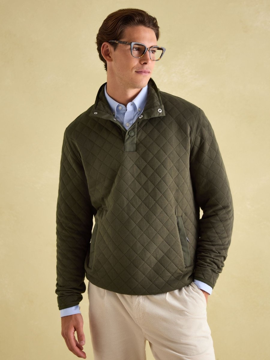 Malton Green Quilted Jersey Pullover Sweatshirt - RUTHERFORD & Co