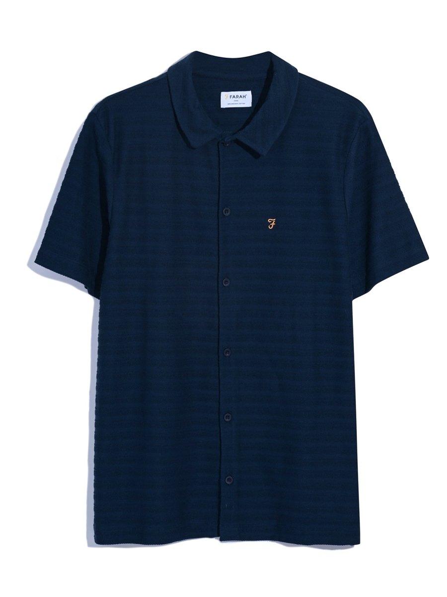 Massey Textured Stripe Polo Shirt In True Navy - RUTHERFORD & Co