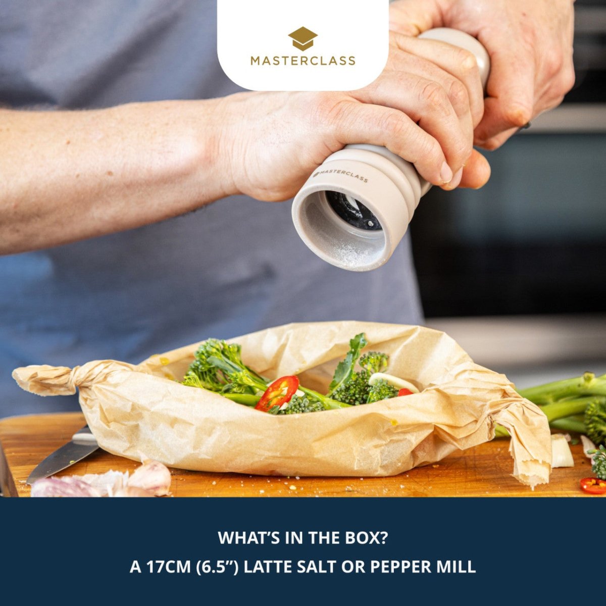 MasterClass Salt or Pepper Mill, 17cm, Latte - RUTHERFORD & Co