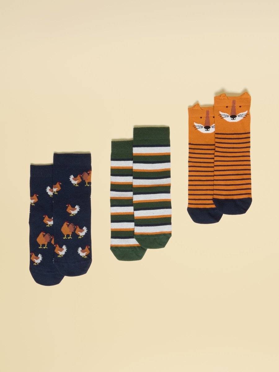 Neat Feet Orange/Navy 3 Pack Socks - RUTHERFORD & Co