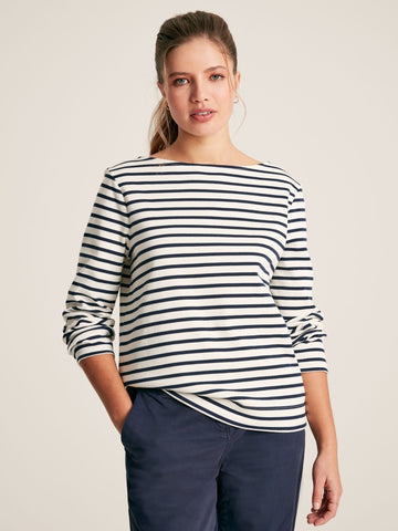 New Harbour Cream/Navy Stripe Relaxed Fit Boat Neck Breton Top - RUTHERFORD & Co