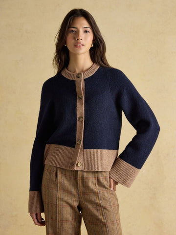 Nora Navy/Tan Knitted Cardigan - RUTHERFORD & Co